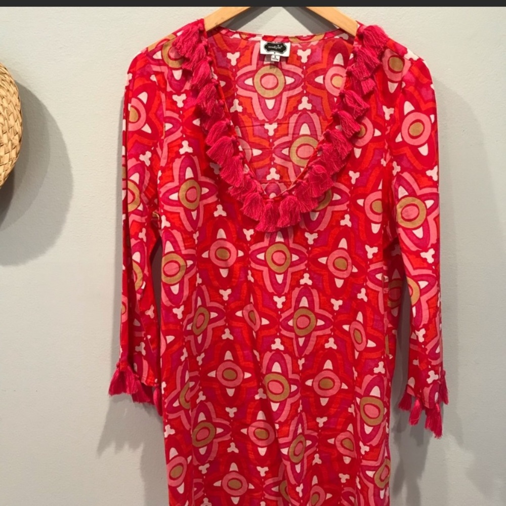 Mudpie Cover up- Red/Pink/Gold Tassel top